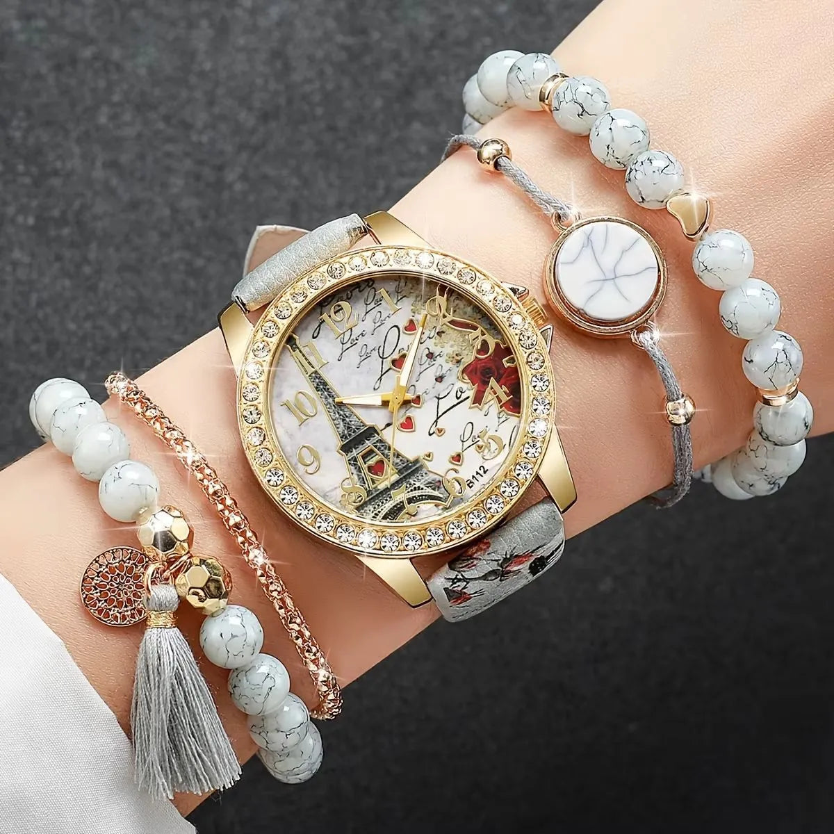 Elegant Eiffel Tower Bracelet & Watch Set